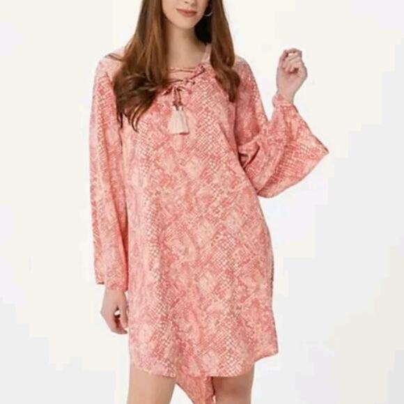 Haute Hippie Dresses & Skirts - Women's Haute Hippie Tribe Light Coral Pink Python Dress Large Snake Longsleeve